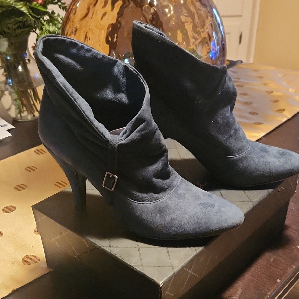 Teal Blue Suede Ankle Boots